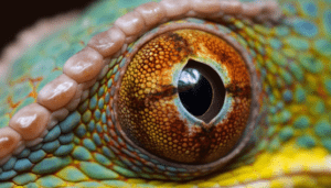Midjourney-generiertes Auge eines Chamäleons mit Supermakro fotografiert