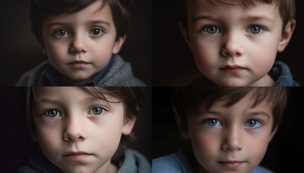 Midjourney-generierte close-ups eines 5 Jahre alten Jungen.