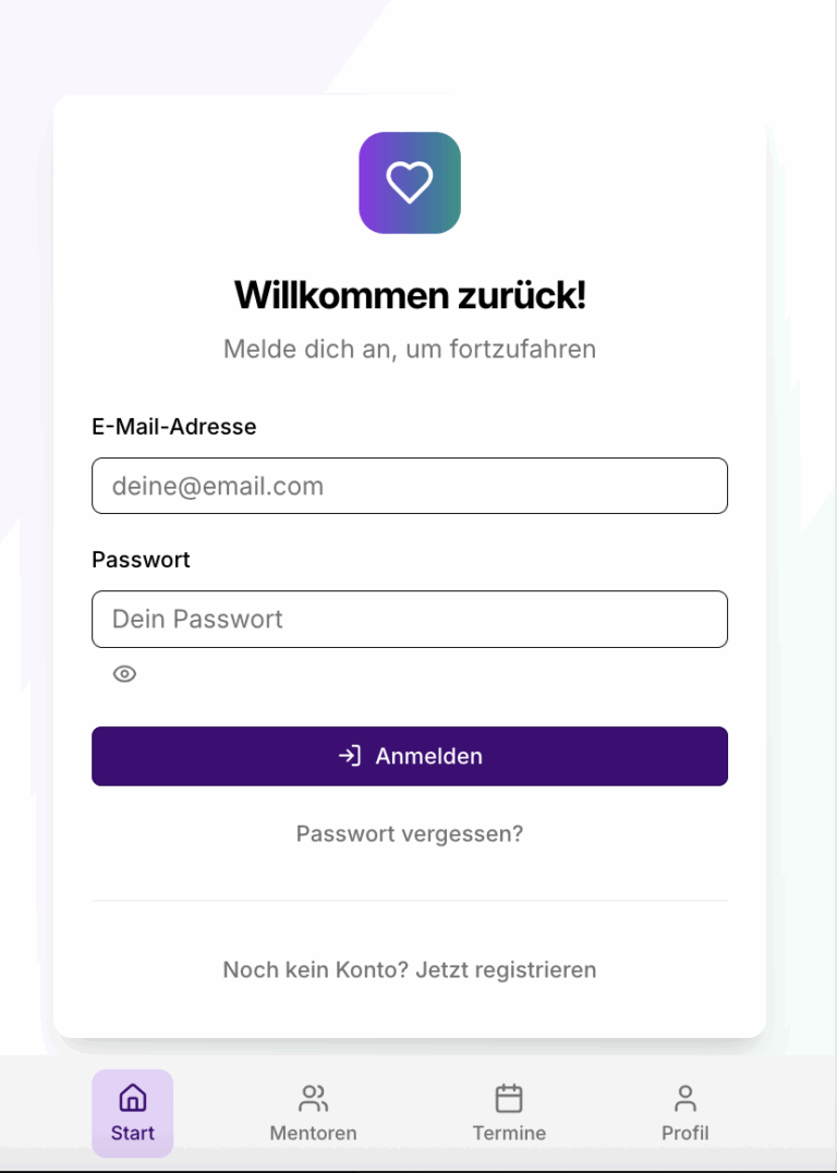 Login-Screen mit Passwort-Reset